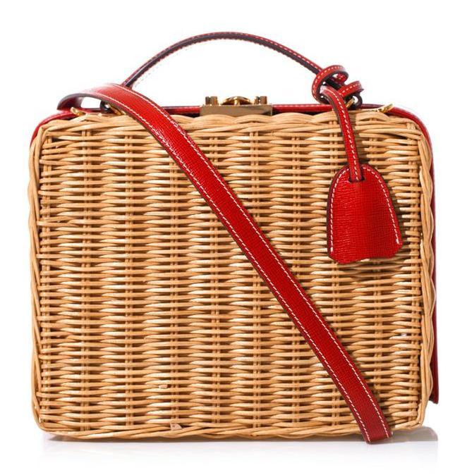 Mark Cross Grace Wicker and Leather Box Bag: Red Delicious  