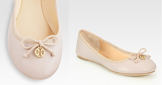 Tory Burch Chelsea Leather Bow Logo Ballet Flats