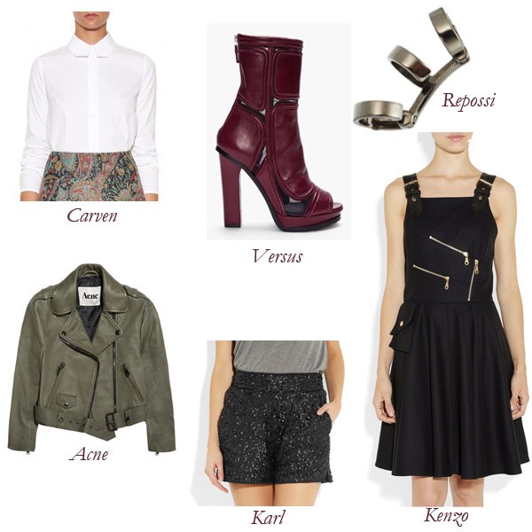 Carven Shirt, Acne Jacket, Karl Shorts, Versus Boots, Kenzo Dress, Repossi Ear Cuff