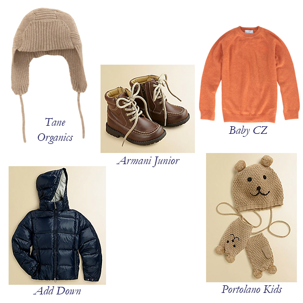 Tane Organics Hat, Add Down Jacket, Portolano Kids Mittens, Armani Junior, Baby CZ Cashmere Sweater