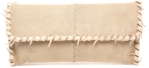 Bottega Veneta Frayed Leather and Karung Lizard Clutch