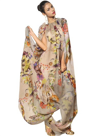 Etro Draped Printed Silk Organza Dress