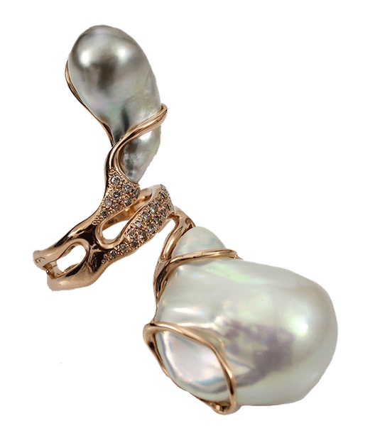 Federica Rettore Double Baroque Pearl Diamond Ring