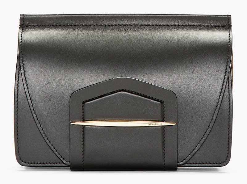 Nina Ricci Black Leather Wraparound Tab Clutch