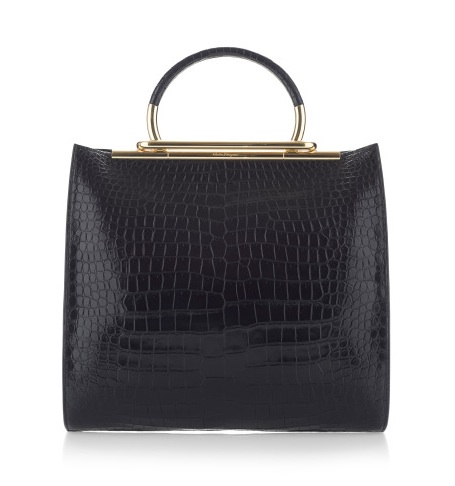 Salvatore Ferragamo Viola Black Croc Fold-Over Tote