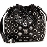 Miu Miu Crystal-Embellished Leather Drawstring Bag