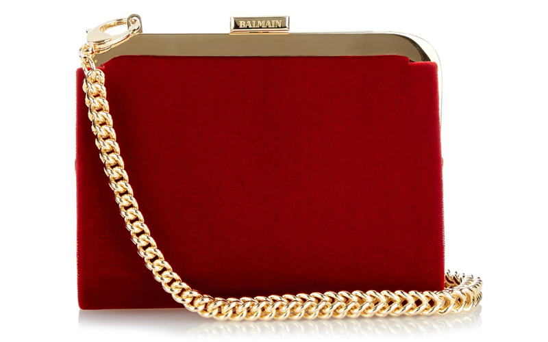 BALMAIN_Goldplatedframevelvetclutch