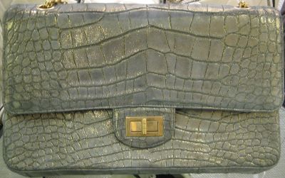 CHANEL. A MATTE GREY CROCODILE 2.55 DOUBLE FLAP BAG 227 WITH SILVER HARDWARE
